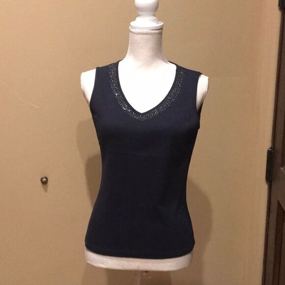 Ann Taylor Navy Embellished Tank - Picture 1 of 6
